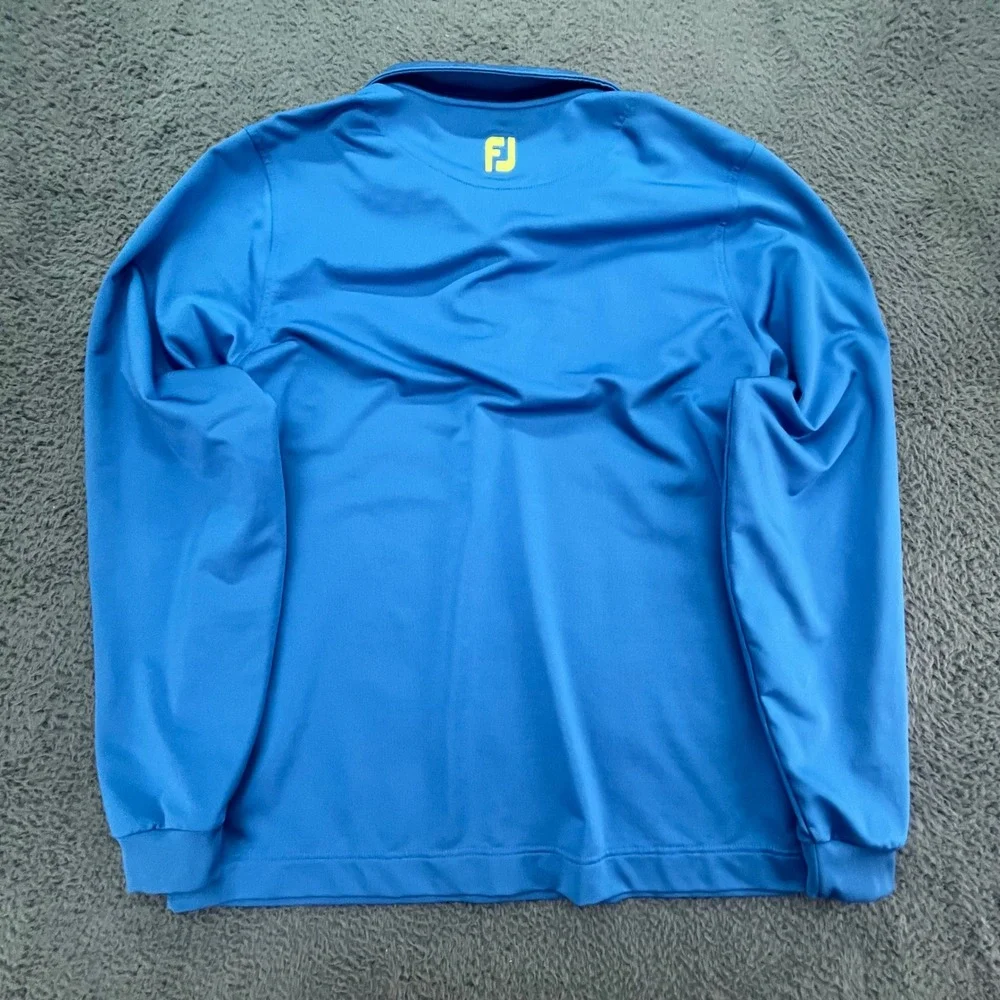 FootJoy FJ Mens Golf Pullover Blue White‎ Yellow Stripe 1/4 Zip Long Sleeve L